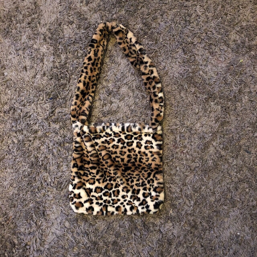 fuzzy cheetah faux fur tote shoulder bag